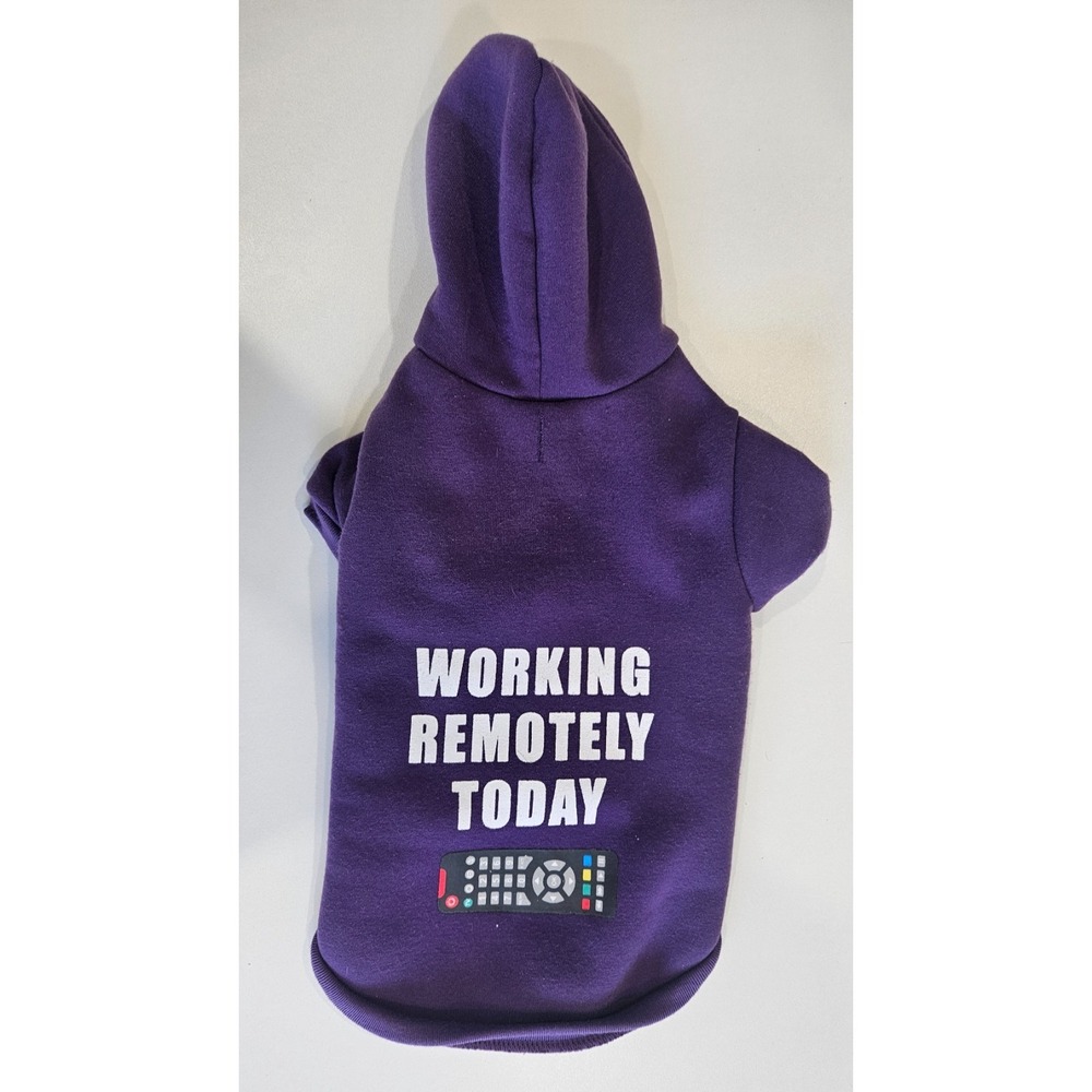 Fabdog Dog Hoodie Purple‎ Working Remotely Today Fleece Pet Sweatshirt  Size 14